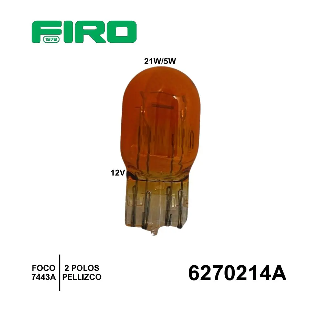 FOCO 7443A 12V 21W/5W 2 POLOS AMBAR W3X16d PELLIZCO MAXI