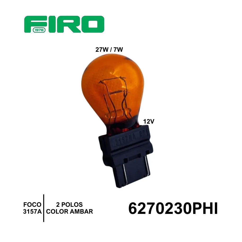 FOCO 3157A 12V 27W/7W AMBAR 2 POLOS PHILLIPS.=6270230S=6270230
