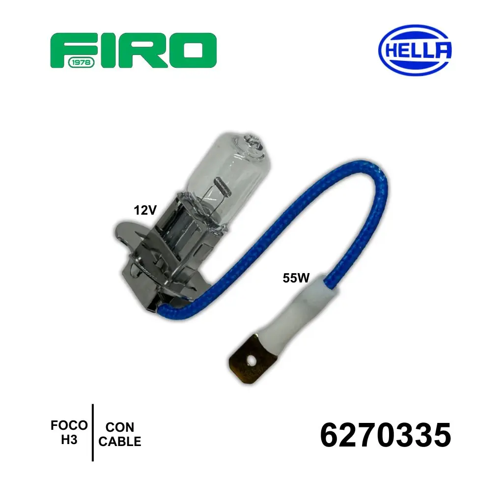 FOCO H3 C/CABLE 12V 55W BLANCO HELLA ((SPV))=6270335F=627033