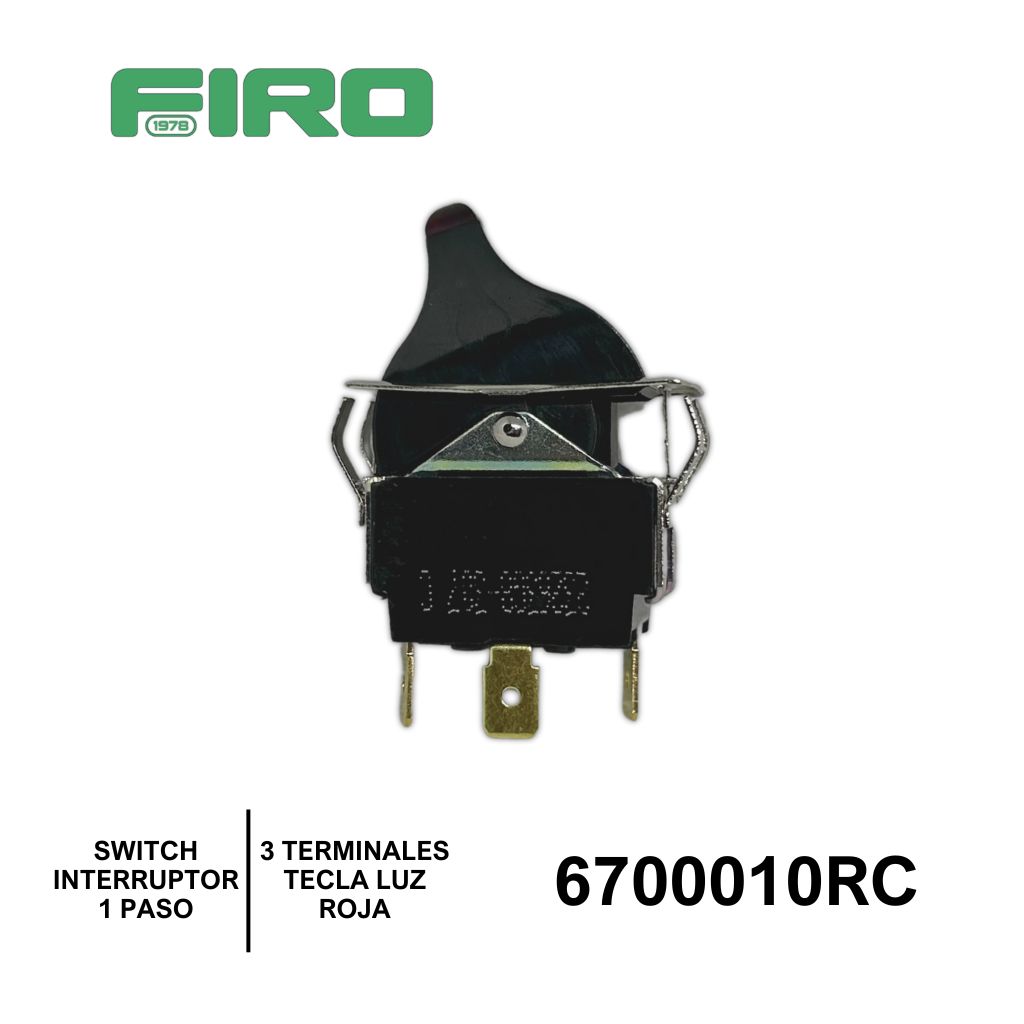 SWITCH INTERRUPTOR 1 PASO 3 TER. TECLA ILUMINADO LUZ ROJA  CROM