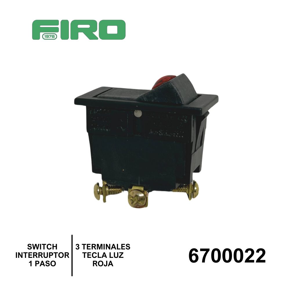 SWITCH INTERRUPTOR 1 PASO 3 TER. TECLA NEGRA C/LUZ ROJO