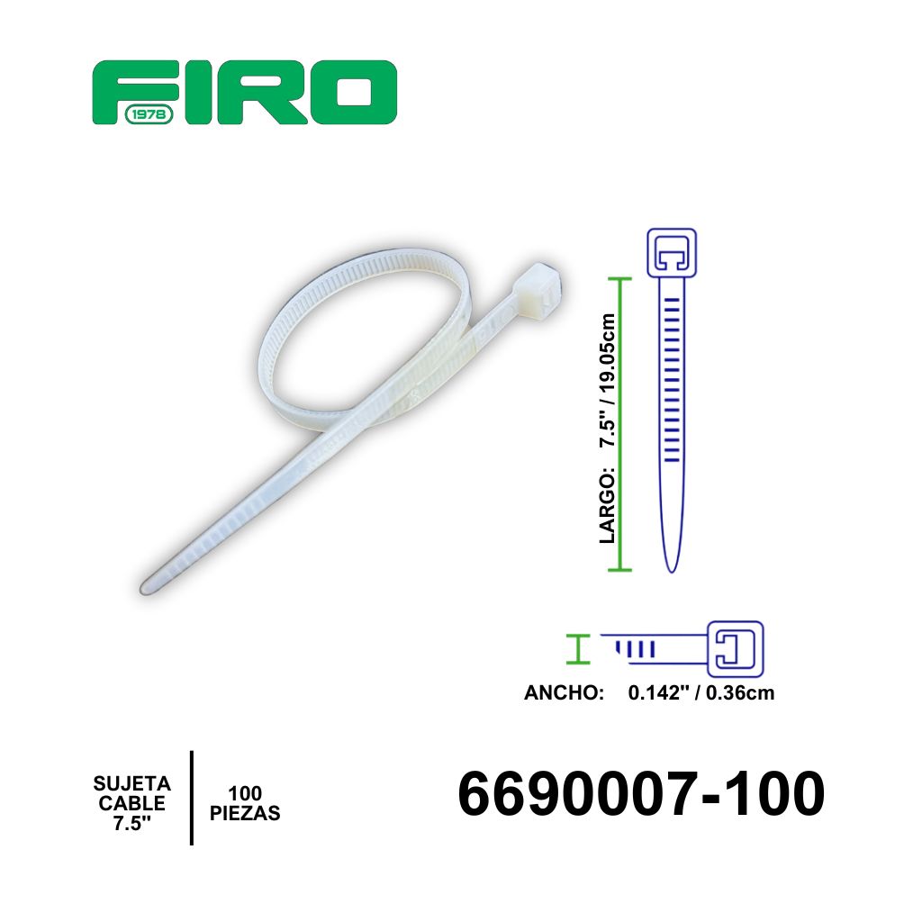 SUJETA CABLE 7.5" DE NYLON  100PZ (7.09"X1.42") (180MMX3.6MM)