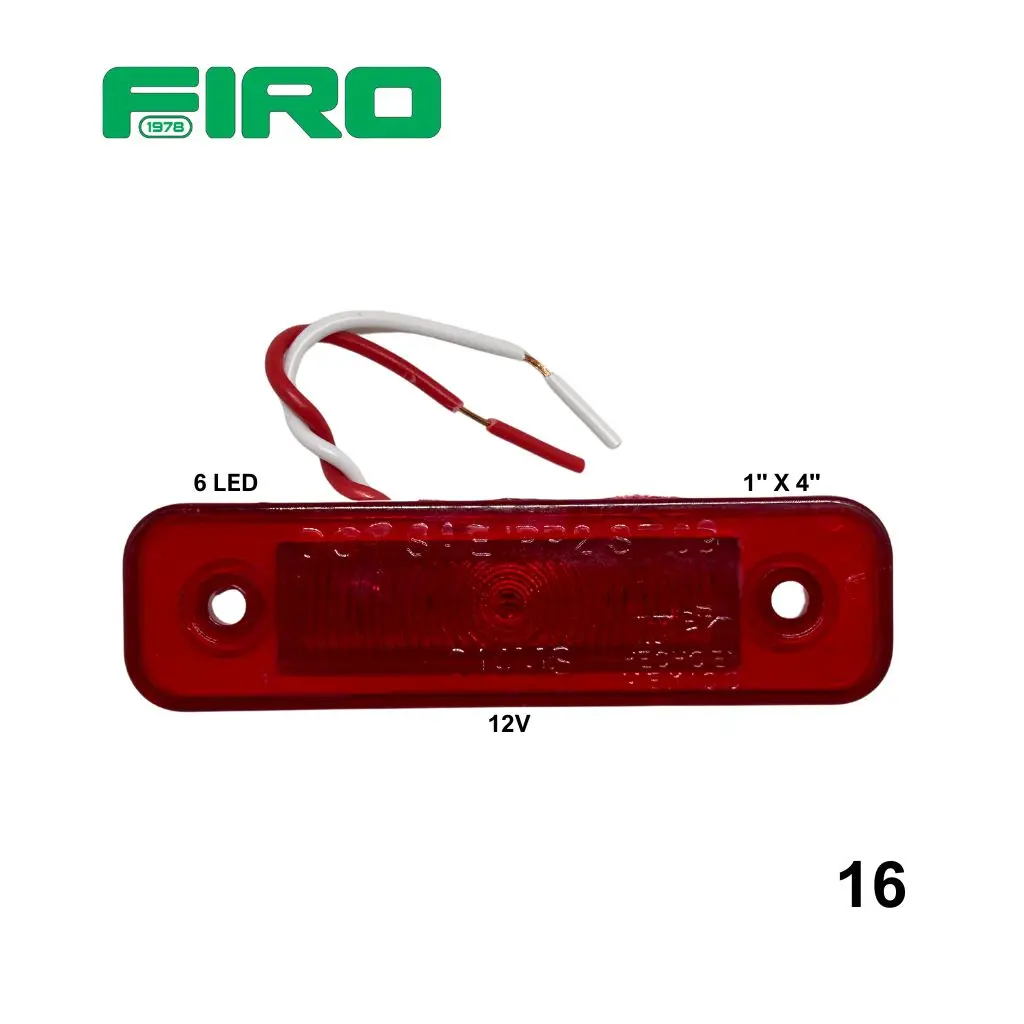 LUZ PLANA 1X4" 12V 0.5W 6 LED ROJO RECTANGULAR