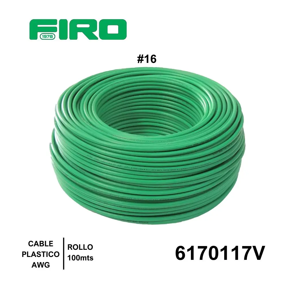 CABLE PLASTICO # 16 POR (100) MTS. ROLLO VERDE AWG