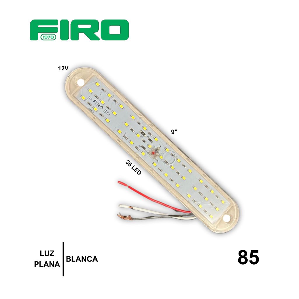 LUZ PLANA 9" 12V 36 LED BLANCO OVALADO 3 CABLES ALTA/BAJA =85+