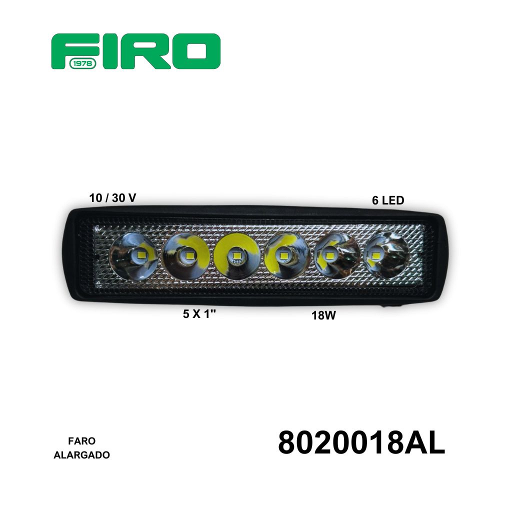 FARO ALARGADO 10V-30V 18W 5"X1" 6 LEDS (EN LINEA) BLANCO 30?