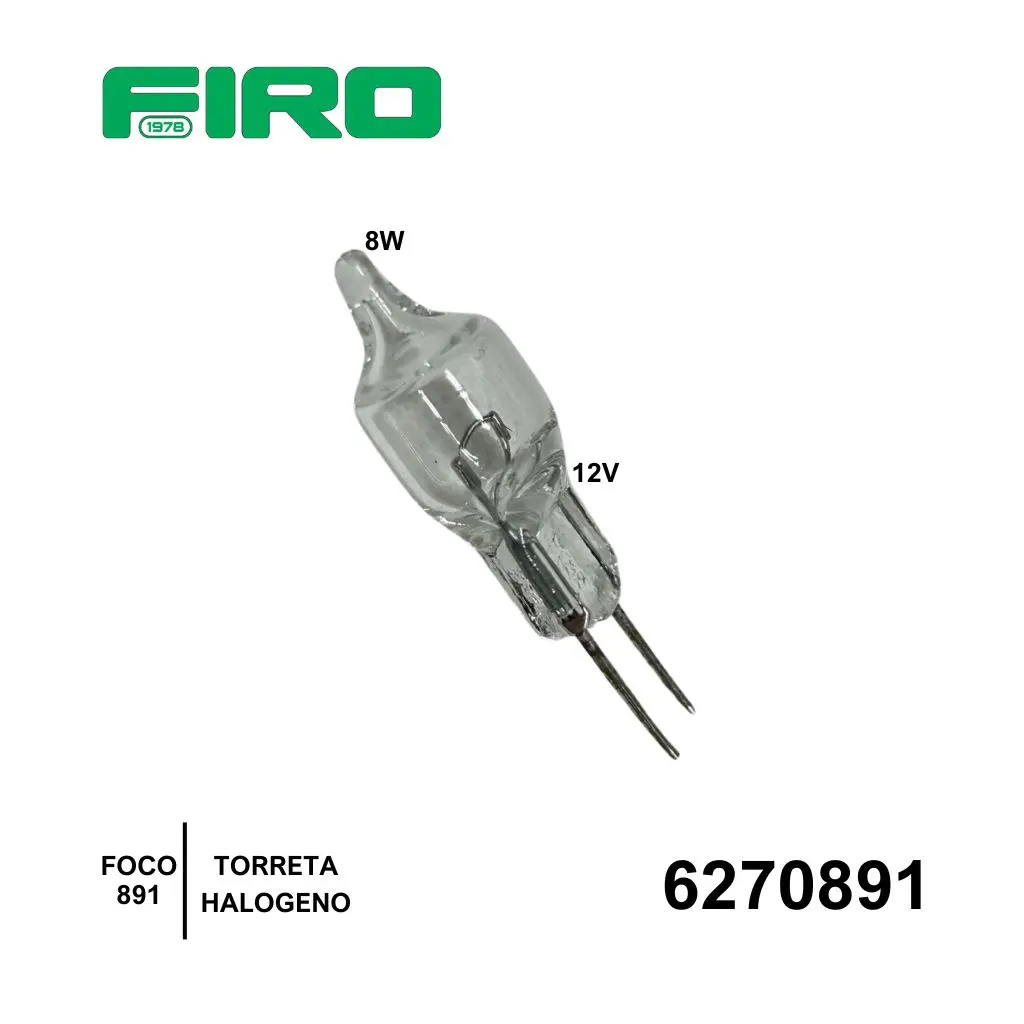 FOCO TORRETA 12V. HALOGENO 891 2 PINES 8W