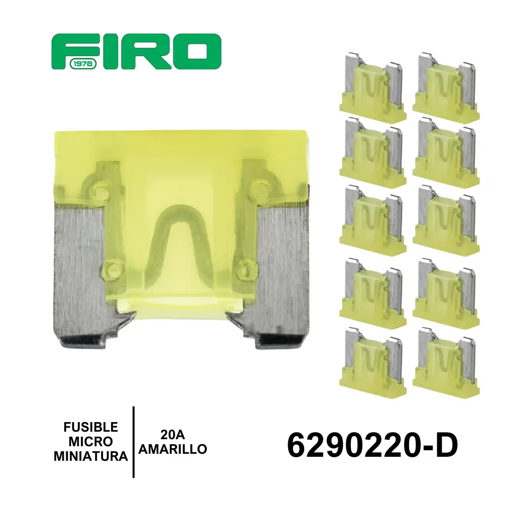 FUSIBLE MICROMINIATURA 20A AMARILLO 10 PIEZAS