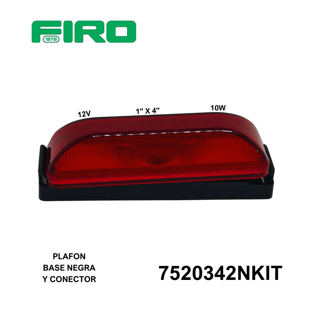 PLAFON ROJO SELLADO 1"X4" 12V 10W C/BASE NEGRA Y CONECTOR