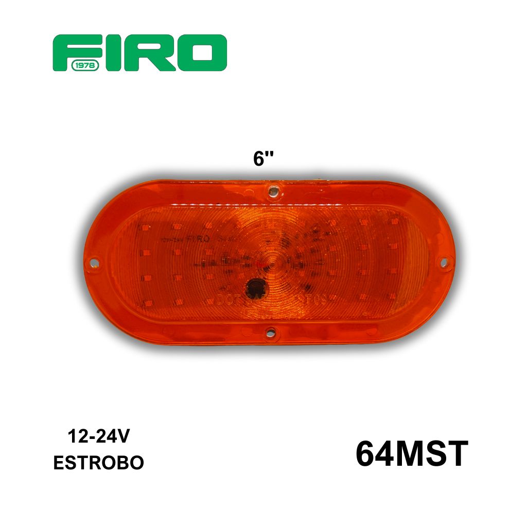 LUZ PLANA 6" 12V/24V 30 LED AMBAR OVALADO ESTROBO MULTIVOLTAJE