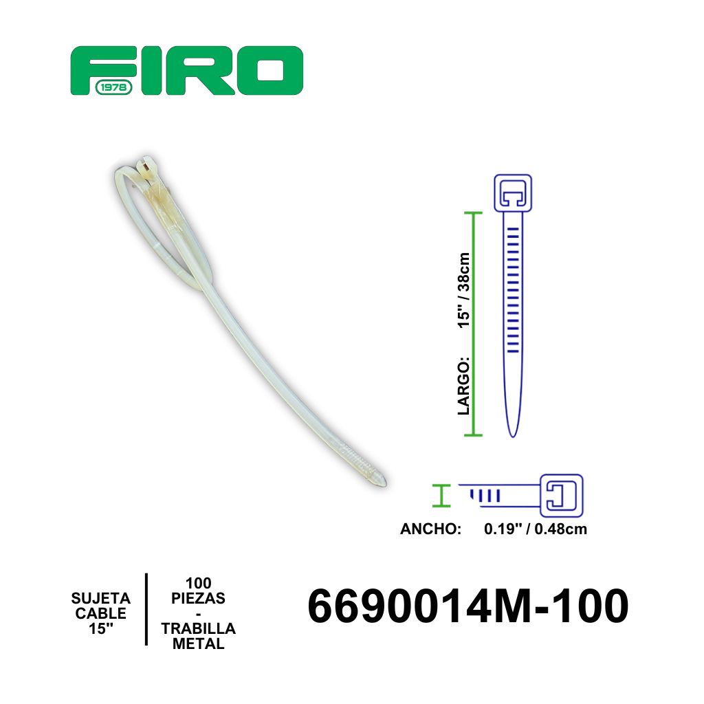 SUJETA CABLE 14" DE NYLON C/METALICO 100PZ