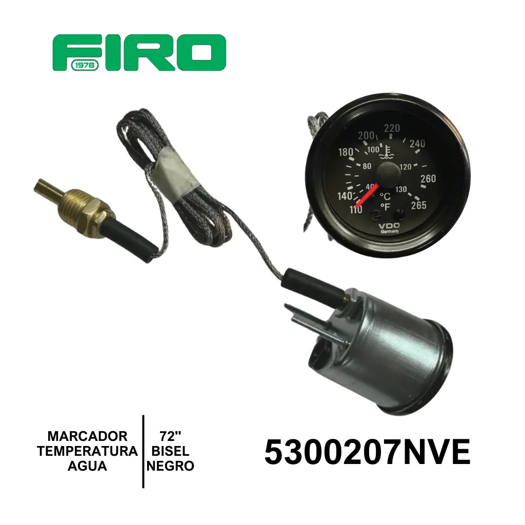 MARCADOR TEMP, AGUA FISICO 72" 12V (1.83M) FISICO BISEL NEGRO = 5300207VEE