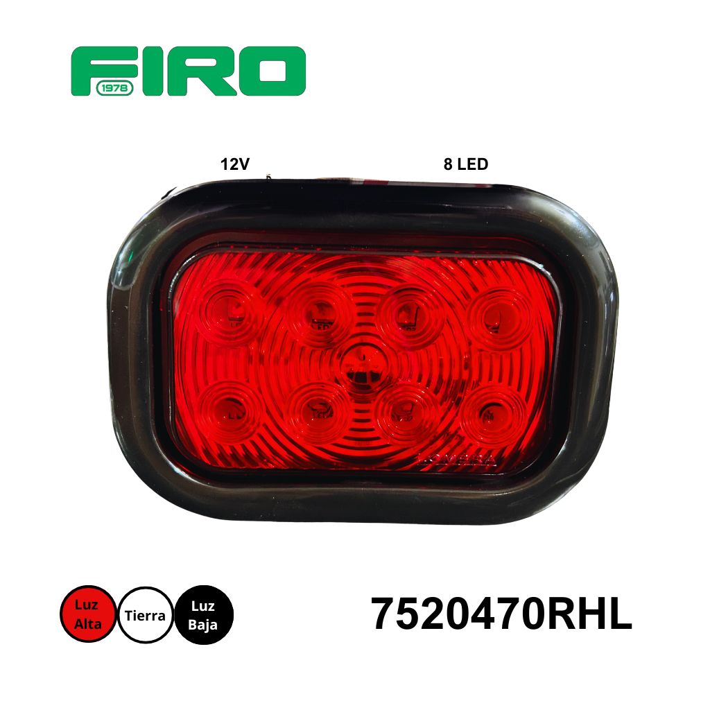 PLAFON CUADRADO ROJO 5X3 12V ALTA/BAJA CANDADO 8 LED