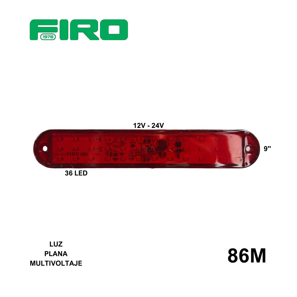 LUZ PLANA 9" 12V 36 LED ROJO OVALADO MULTIVOTAJE 12V-24V =86X