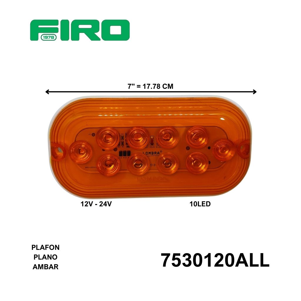 PLAFON PLANO 7" 12V-24V AMBAR 10 LED