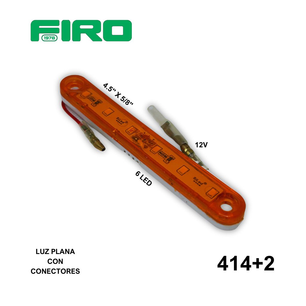 #414+2 LUZ PLANA 12V. 4.5" X 5/8" 6 LED AMBAR + 2T BALA