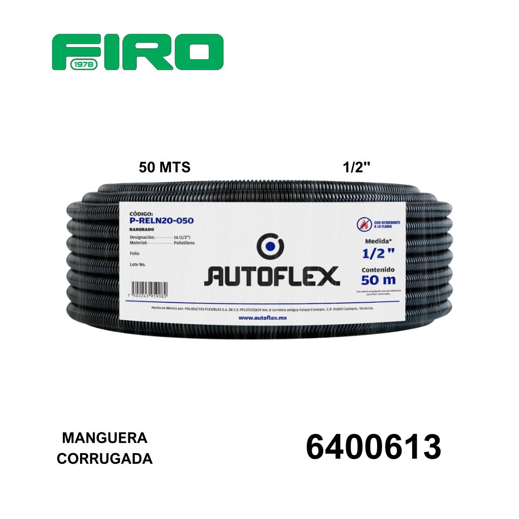 MANGUERA CORRUGADA 1/2 50 MTS NEGRA AUTOFLEX