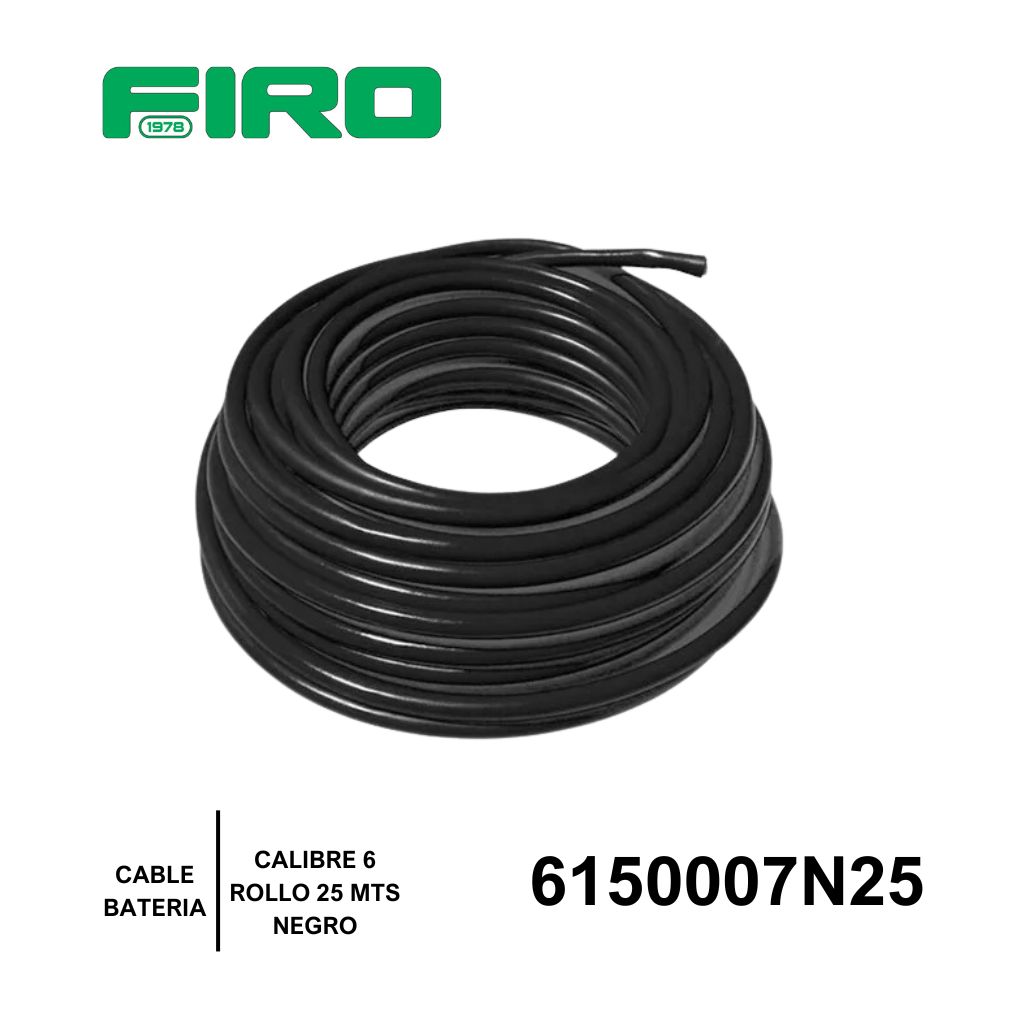 CABLE BATERIA # 6 POR (25) MTS NEGRO ROLLO