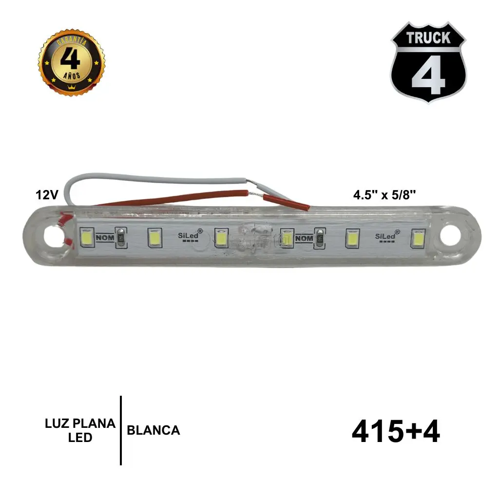 #415+4 LUZ PLANA 12V. 4.5" X 5/8" 6 LED BLANCO W.P. IP67 +4A GARANTIA