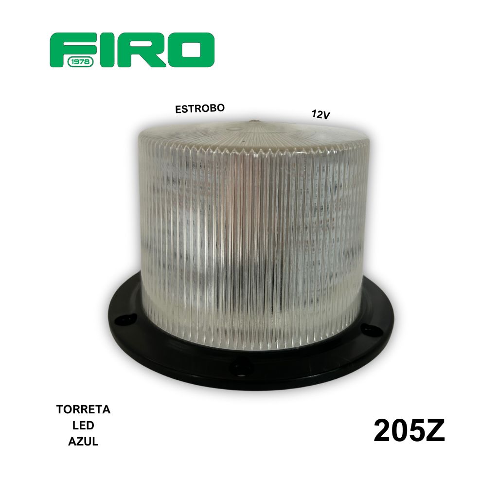 TORRETA  LED AZUL 12V MICA BLANCA ESTROBO = 208