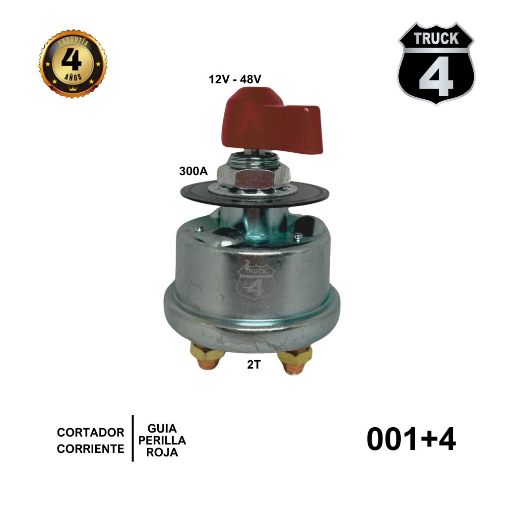 CORTADOR CORRIENTE 12V-48V 300A 2T Y GUIA PERILLA ROJA  4TRUCK