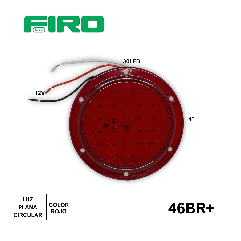 LUZ PLANA 4" 30 LED ROJOS REDONDO 12V  PCB BISEL ROJO CRISTALINO
