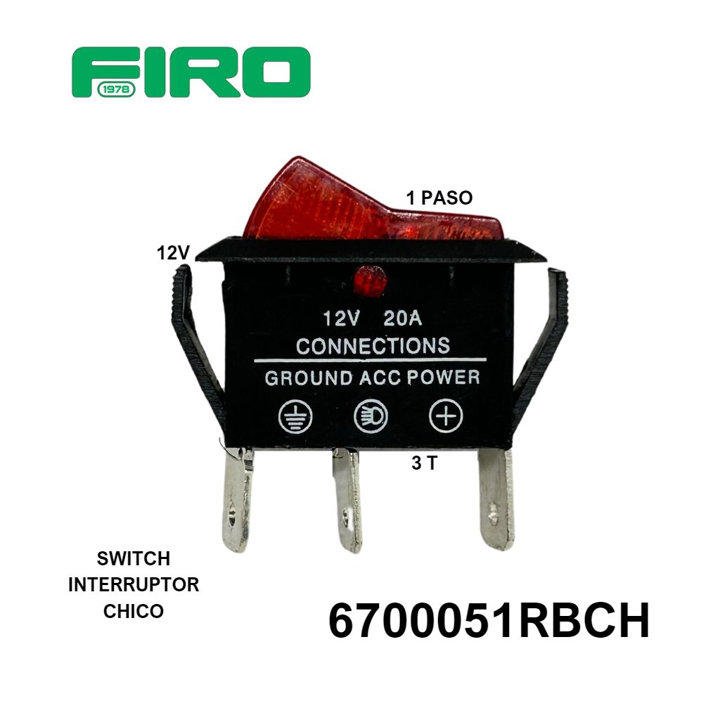SWITCH INTERRUPTOR 1 PASO 2 TER. TECLA CHICO ROJA Y BASE CHICA NEG