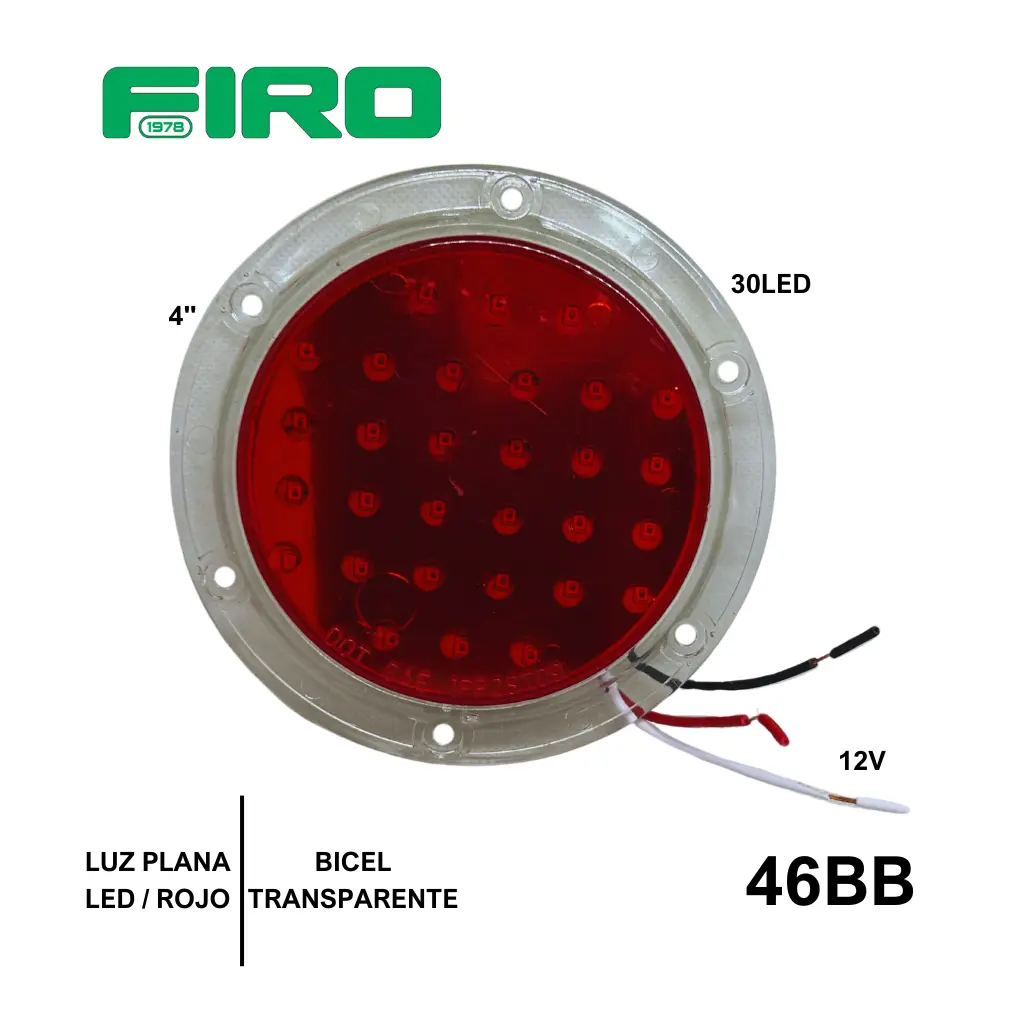 #46BB LUZ PLANA 4" 30 LED ROJO REDONDO 12V  PCB BICEL TRASP