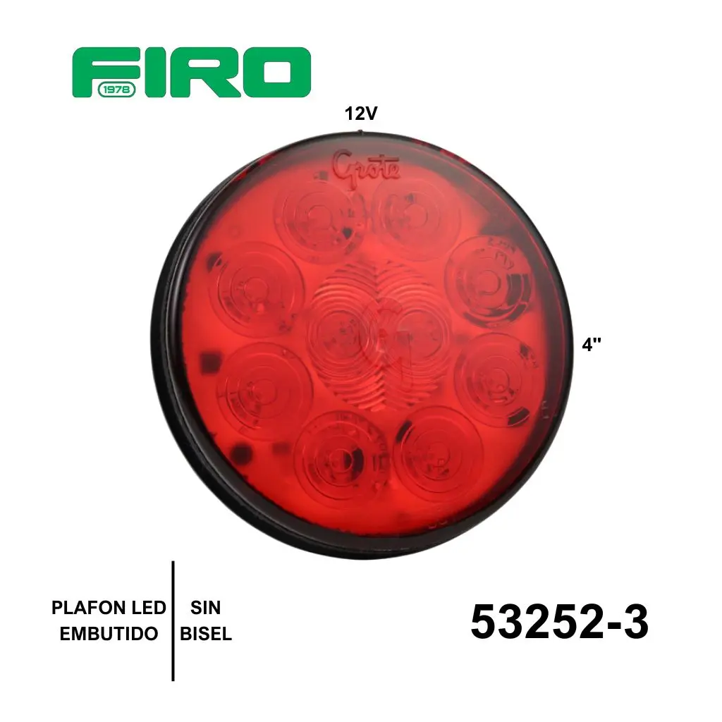 PLAFON EMBUTIDO 4" ROJO 12v  LED SIN BISEL GROTE