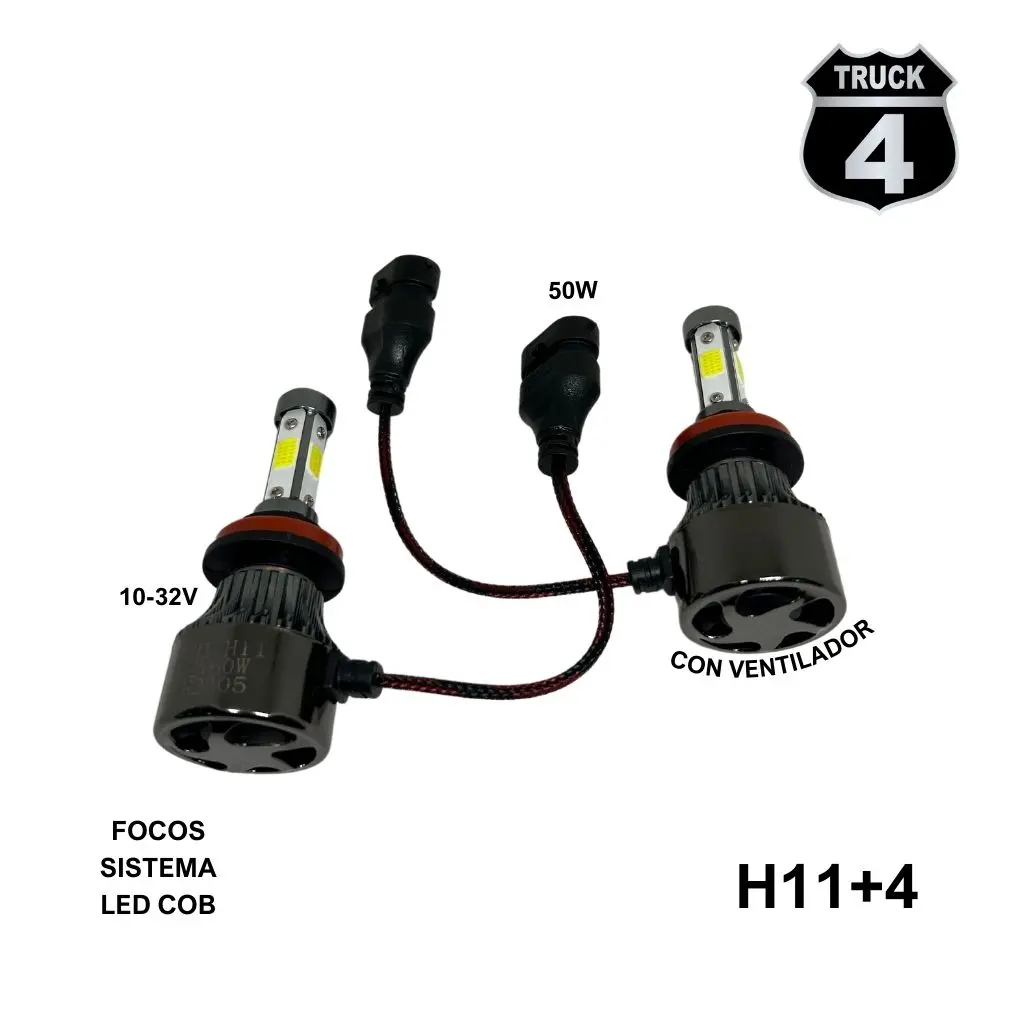 FOCOS H11 10-32V  50W SISTEMA LED COB CON VENTILADOR 4TRUCK