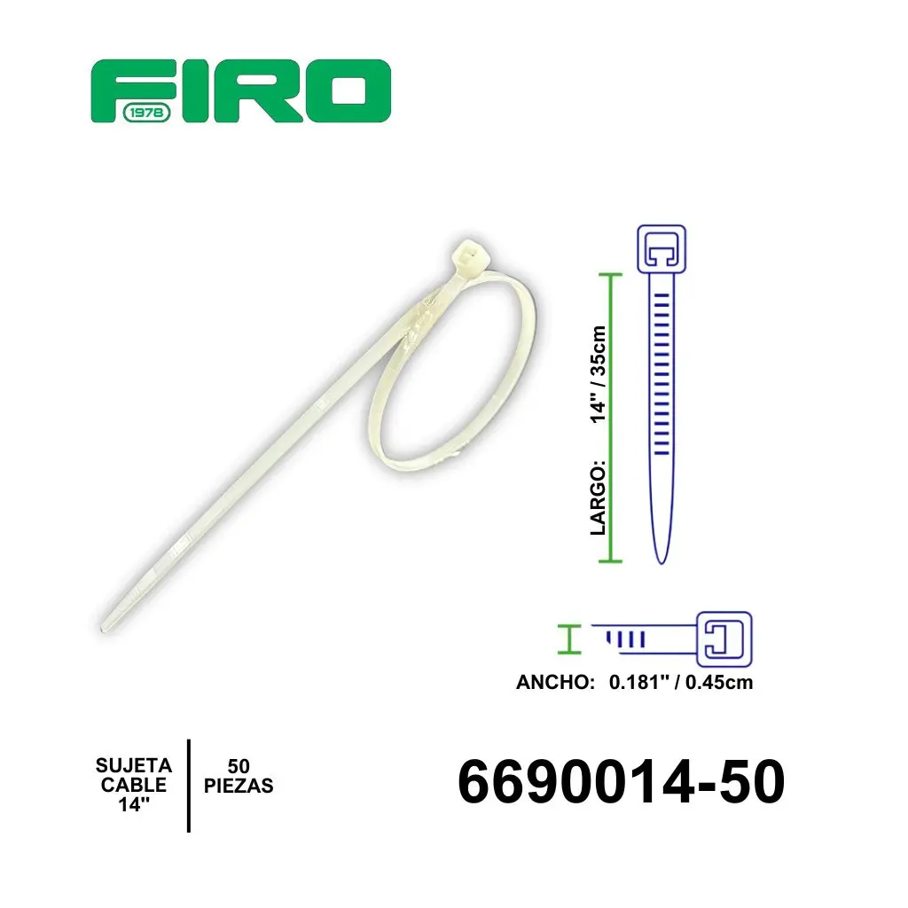 SUJETA CABLE 14" 50PZ(13.75"X.181") (350MMX4.8MM) DE NYLON        