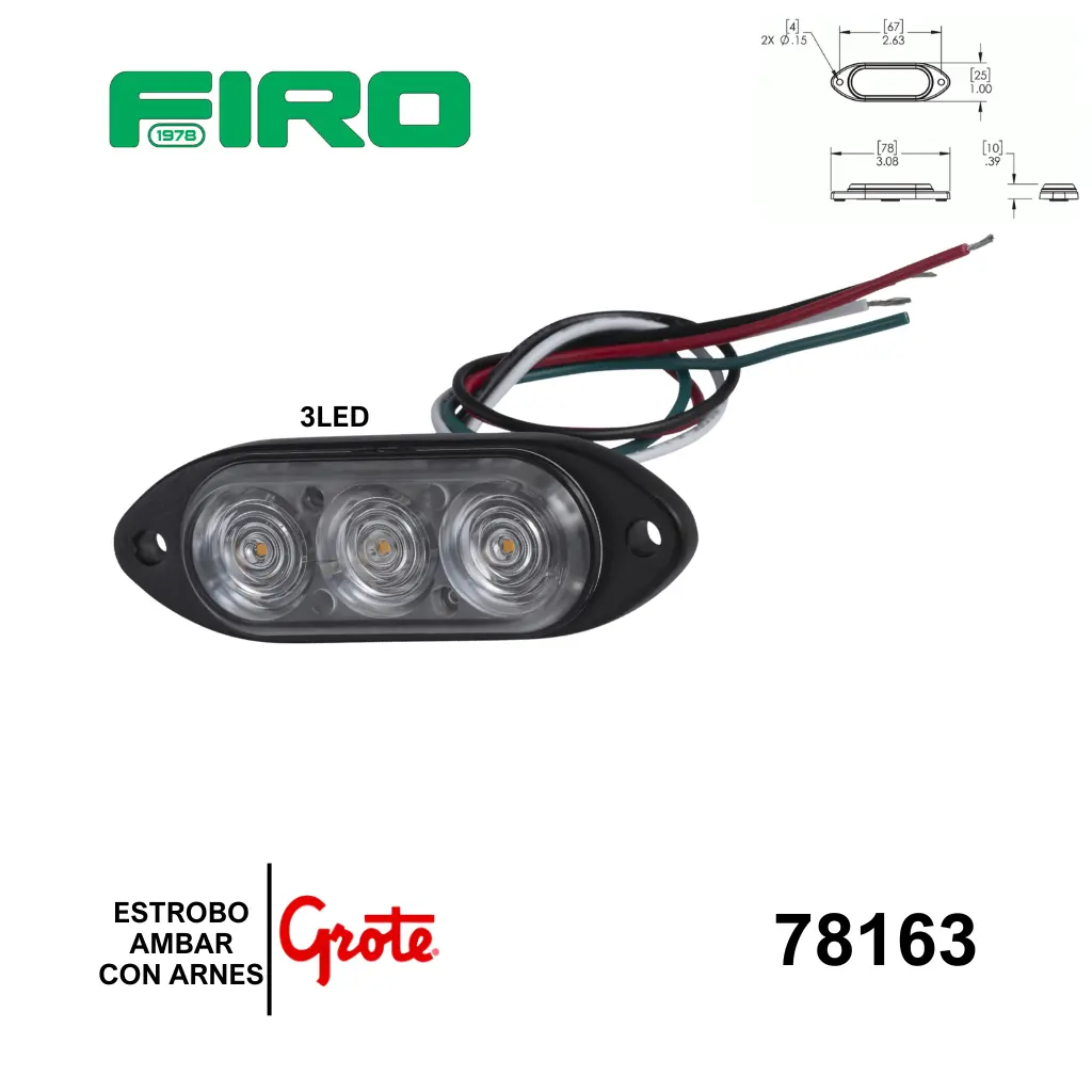 ESTROBO AMBAR 3 LED CON ARNES 60CM 78163 GROTE