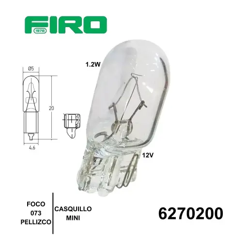 [6270200] FOCO 073  PELLIZCO MINIATURA 12V 1.2W T5 CASQUILLO W2 X 4.6D