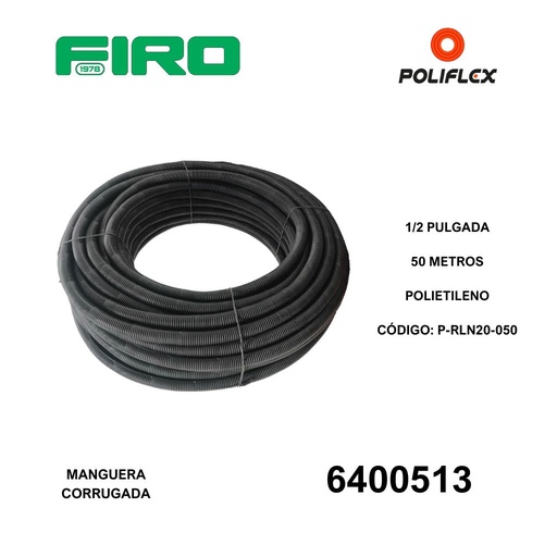 [6400513] MANGUERA CORRUGADA 1/2 50 MTS NEGRA POLIFEX