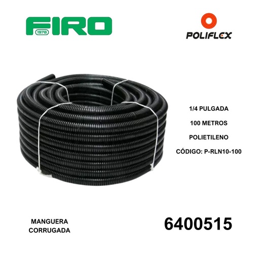 [6400515] MANGUERA CORRUGADA 1/4  100 MTS NEGRA POLIFLEX