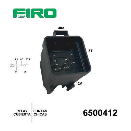 [6500412] RELAY 12V 5T 40A PUNTAS CHICAS CON CUBIERTA