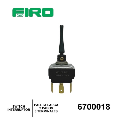 [6700018] SWITCH INTERRUPTOR 2 PASOS 3 TER. DEVOLUCION  PALETA LARGA=018CA