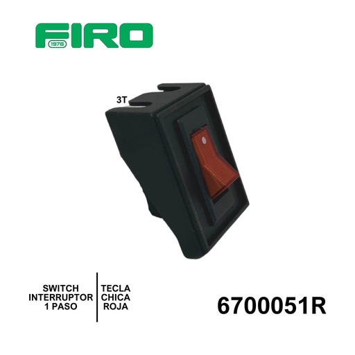 [6700051R] SWITCH INTERRUPTOR 1 PASO 2 TER. TECLA CHICO ROJA Y BASE