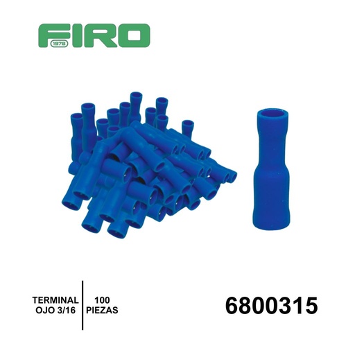 [6800315] TERMINAL AZUL HEMBRA REDONDA CH 3/16 BOLSA 100 PZS