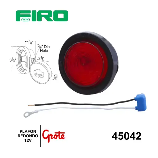 [45042] PLAFON REDONDO 2.5" ROJO 12V. GROMMET/HULE INCANDECENTE GROTE 2