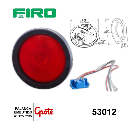 [53012] PLAFON EMBUTIDO 4" ROJO 12V 21W HULE/GROTE#53012=7530333R