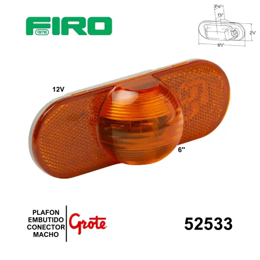 [52533] PLAFON EMBUTIDO OVALADO 6" 12V AMBAR BOLA REPUESTO CONECT.MACHO