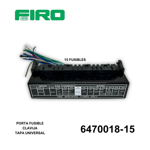 [6470018-15] PORTA FUSIBLES PARA 15 FUSIBLES TIPO CLAVIJA C/TAPA UNIVERSAL