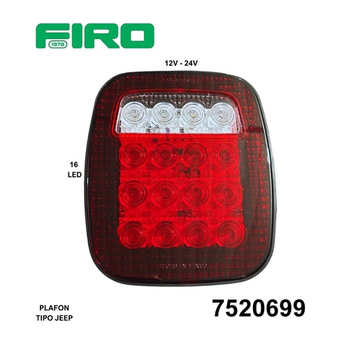 [7520699] PLAFON TIPO JEEP 16 LED CUAD. UNIV. 12-24V SENCILLO=404