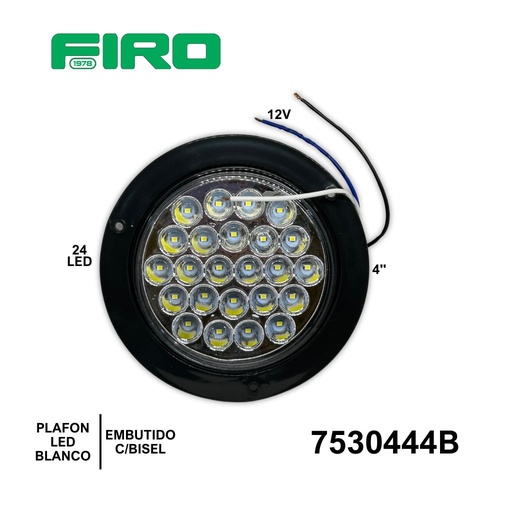 [7530444B] PLAFON EMBUTIDO 4" BLANCO 12V 24 LED C/BISEL REDONDO=45