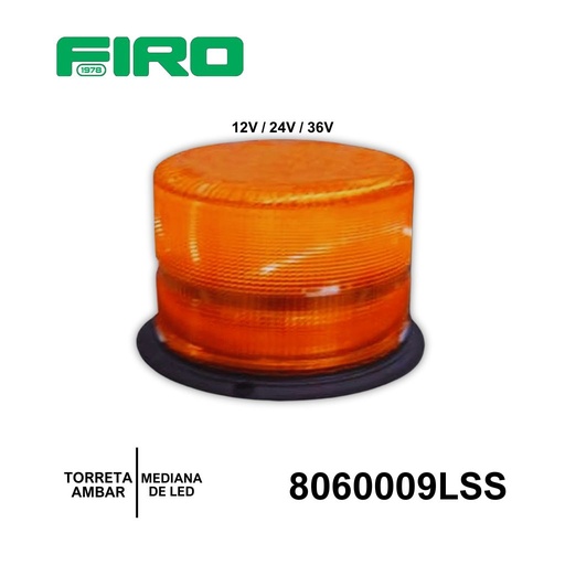 [8060009LSS] TORRETA AMBAR 12V-24V-36V MED. LEDS APROX. 6X6 PULG.. 12V A 36V.