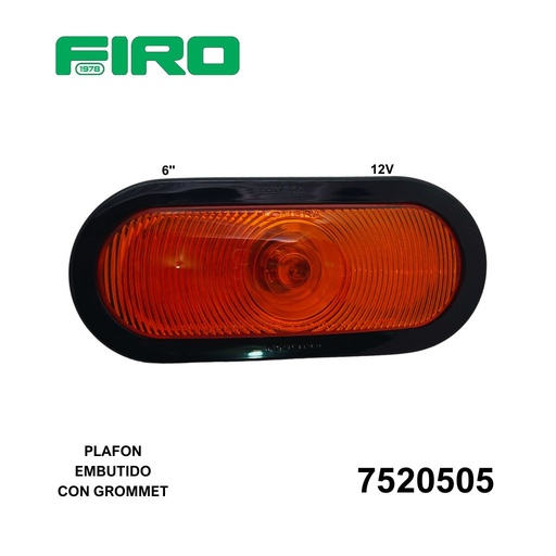 [7520505] PLAFON EMBUTIDO OVALADO 6" 12V AMBAR C/GROMMET Y CONECTOR