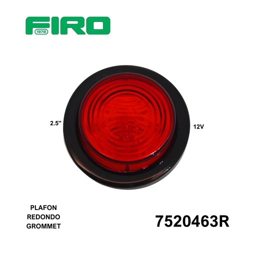 [7520463R] PLAFON REDONDO 2.5" ROJO 12V. GROMMET/HULE INCANDECENTE CONECTOR==