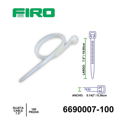 [6690007-100] SUJETA CABLE 7.5" DE NYLON  100PZ (7.09"X1.42") (180MMX3.6MM)