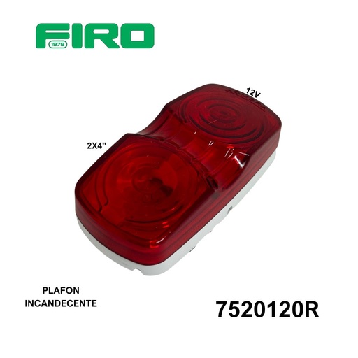 [7520120R] PLAFON 2X4" 12V ROJO INCANDECENTE CON DIFUSOR HELLA=1021